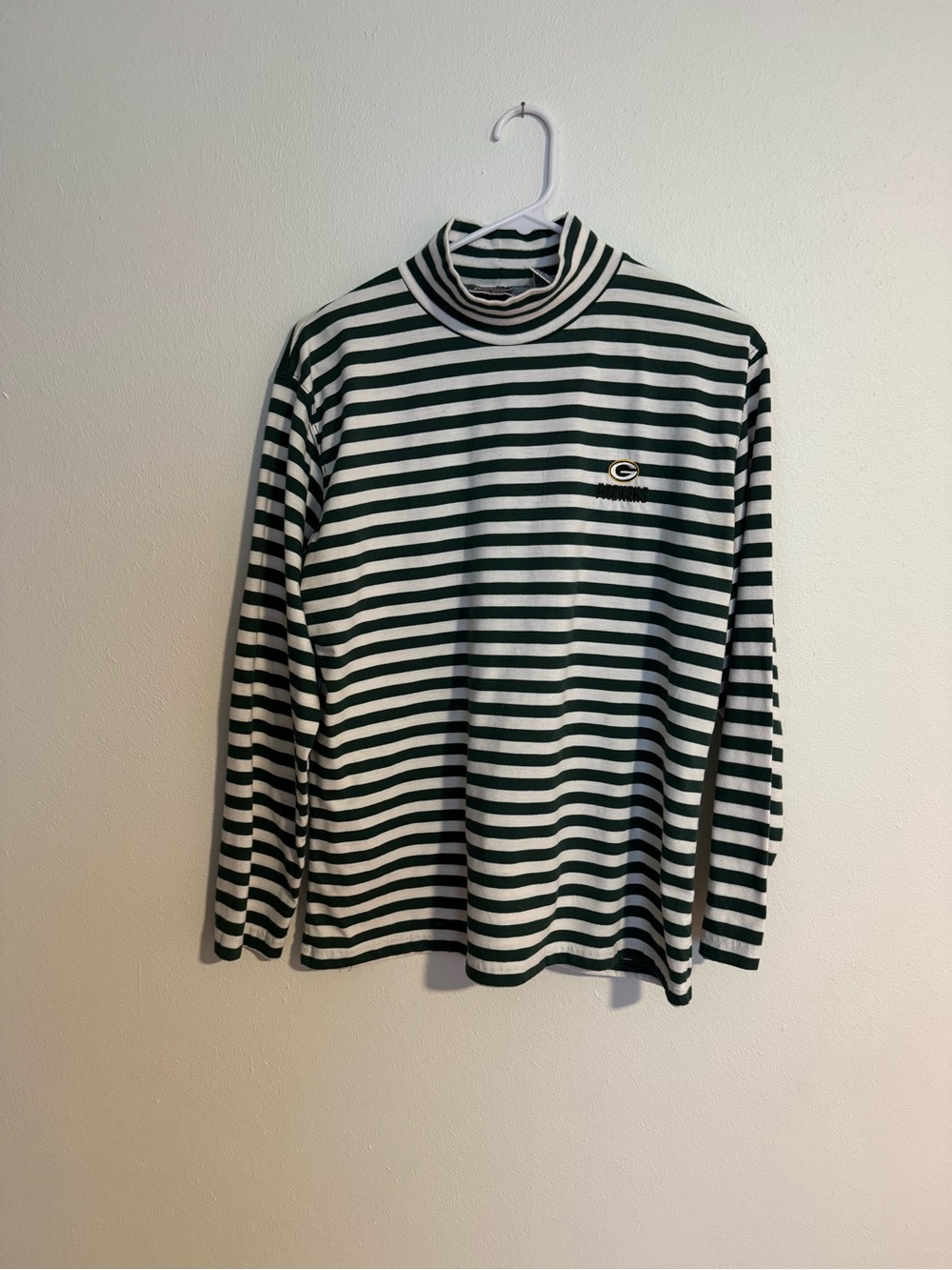 Green Bay Packers Striped Turtleneck Long Sleeve Shirt - Green & White